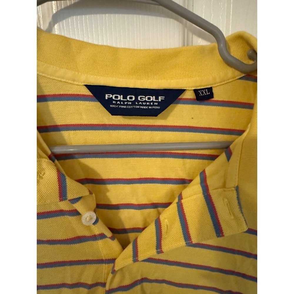 Polo Golf Ralph Lauren Mens XXL Yellow Red Blue Stripe Pima Cotton Polo Shirt - Picture 2 of 3